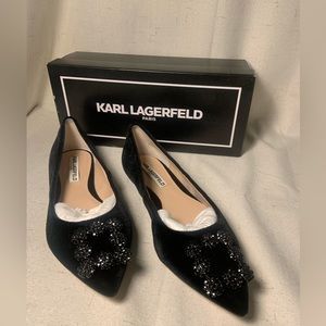 NEW✨ Karl Lagerfeld Crystal, Black Velvet  Flats ✨